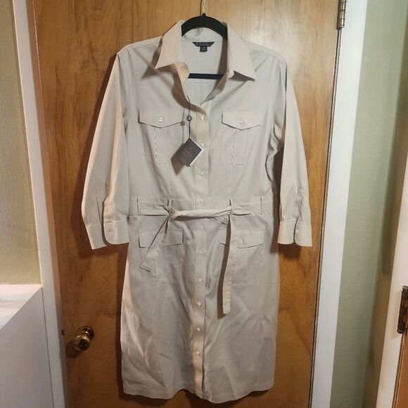 Brooks Brothers 10 Chic Safari Beige Shirt Dress with Belt Capsule Minimalist - Picture 10 of 16